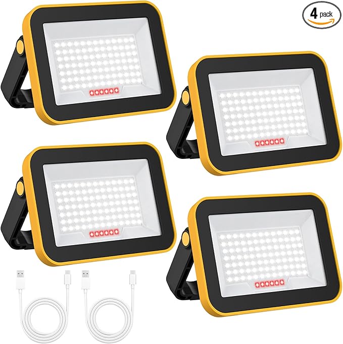 4 Pack Work Light Portable SMD LED Super Bright Rechargeable Flood Light Working Lamp Stand USB Cordless Battery Powered Worklight Tool for Outdoor Camping