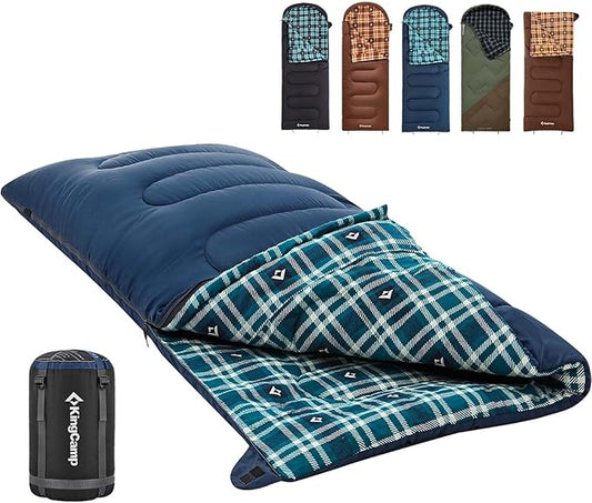 KingCamp Sleeping Bag for Adults, Cold Weather & Warm XL Big and Tall Flannel Sleeping Bags with Compression Sack Portable Waterproof Essentials Gear Accessories for Outdoor Camping