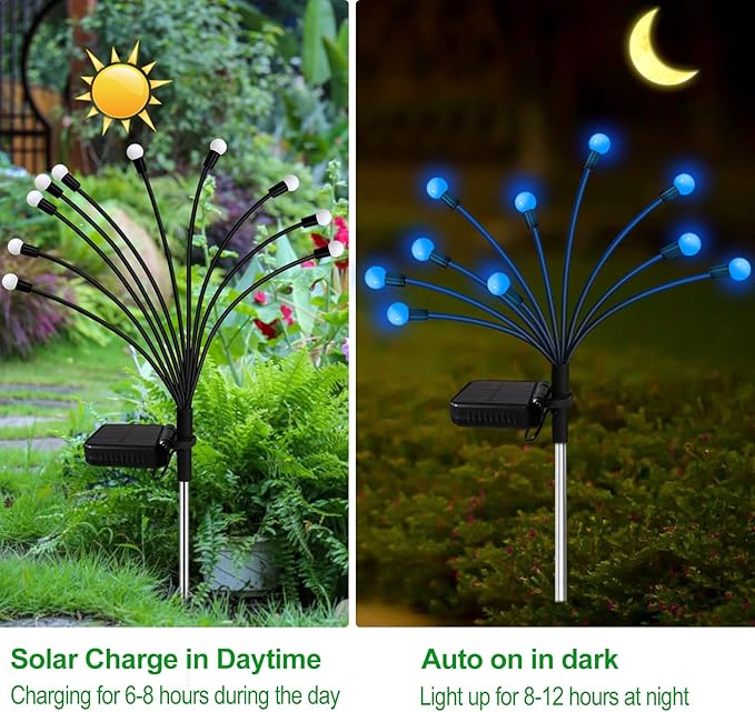 Solar Garden Lights Outdoor, 10 Pack 80 LED Blue Firefly Lights Waterproof, Sway by Wind, Solar Wind Swaying Light for Yard Patio Backyard Garden Planter Flower Bed Pathway Decoration