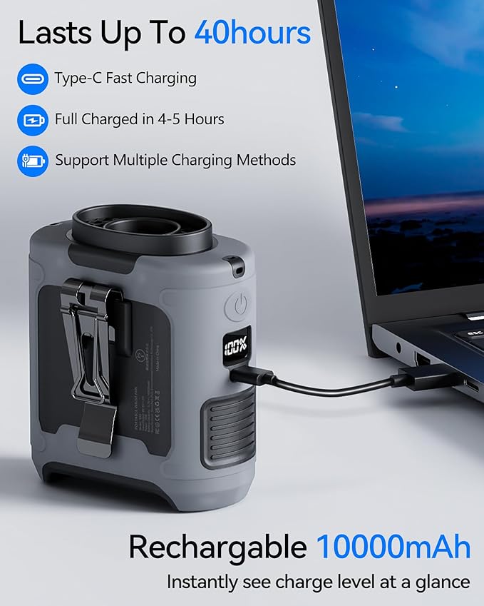 AI Portable Waist Fan Rechargeable 10000mah Belt Shirt Clip On Fan For Body Cooling That Blow Cold Air 5 Speeds Flashlight Up To 40H