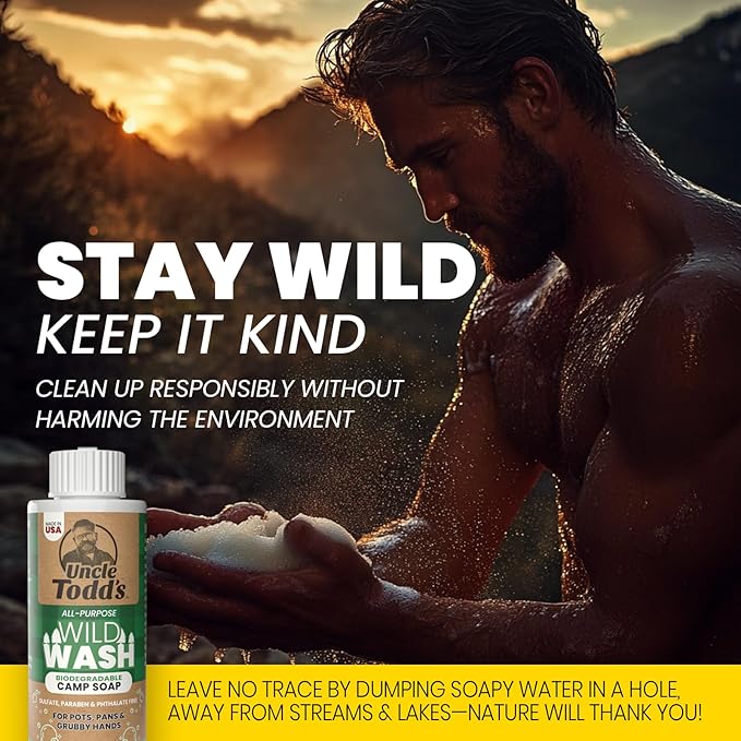 Uncle Todd's Wild Wash Biodegradable Soap, Camping Soap Ideal for Dishes, Body, Hands, and Clothes - 4oz, Sage Scent