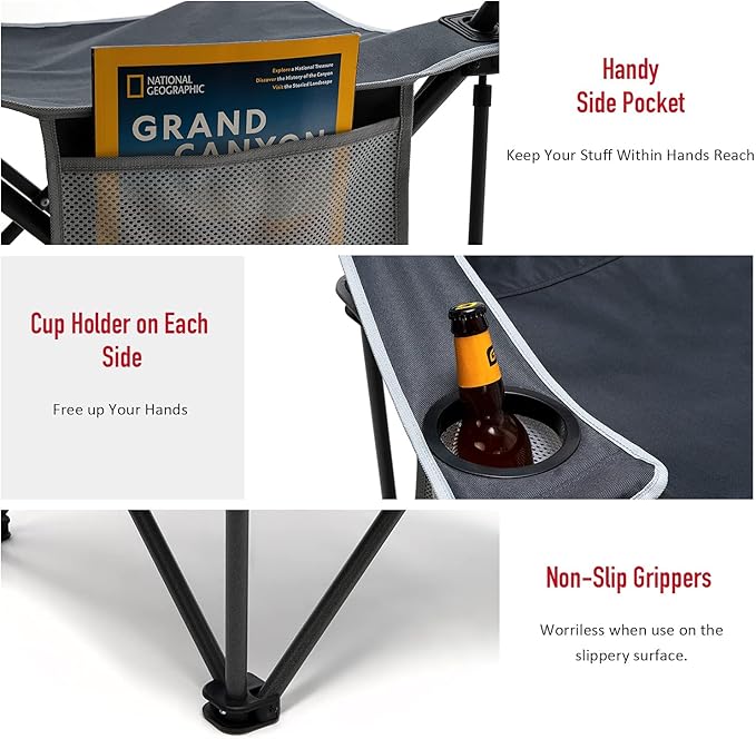 UNNYFEEL Oversized Folding Camping Chair 500 LBS Heavy Duty Lawn Chairs with Portable Folding with Armrest, Cup Holder, Pocket ＆Bag for Outdoor Camping/Beach/Travel/Picnic/Fishing