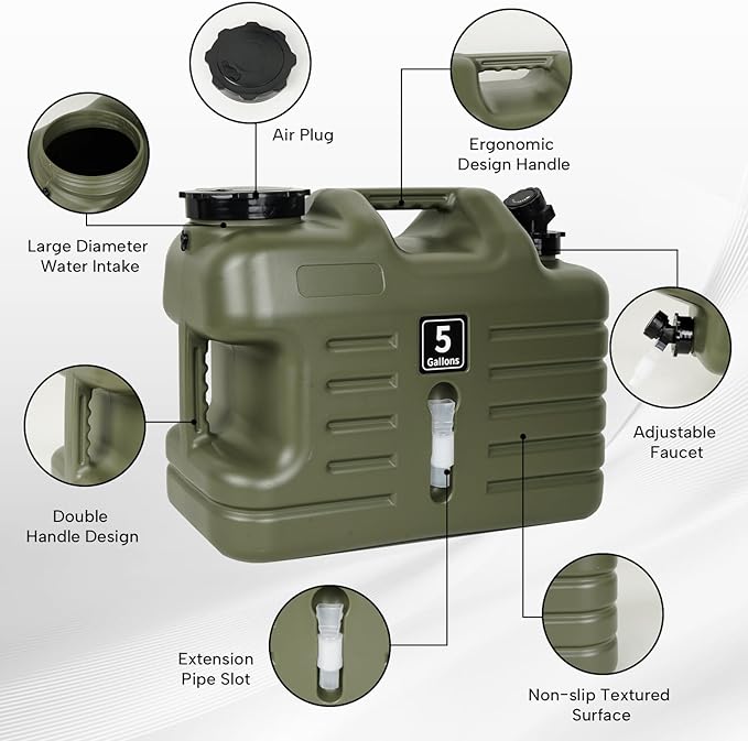 5 Gallon Water Jug, Portable Camping Water Containers with Spigot BPA Free Emergency Water Jug Water Tank Storage No Leakage
