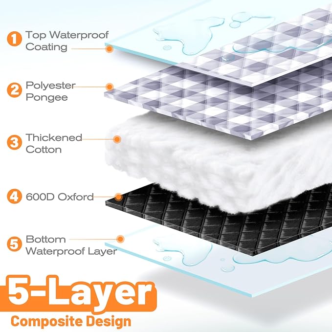 TigeJoy Extra Large Picnic Blanket Waterproof Foldable 80''x118'', Outdoor Picnic Mat Beach Blanket Sandproof for Park, Grass, Travel, Hiking, Camping Essentials, Gingham Picnic Blanket