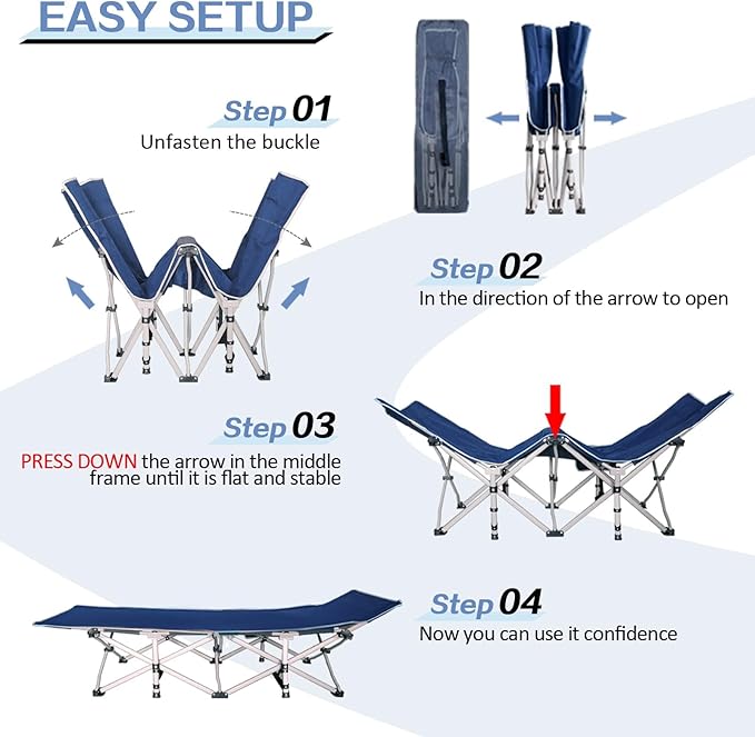 2 Pack Camping Cot with Mattress Comfortable Cots for Sleeping Sleeping Cot Folding Cot Double Layer Oxford Heavy Duty Camping Bed with Carry Bag for Home Office Nap Outdoor Travel