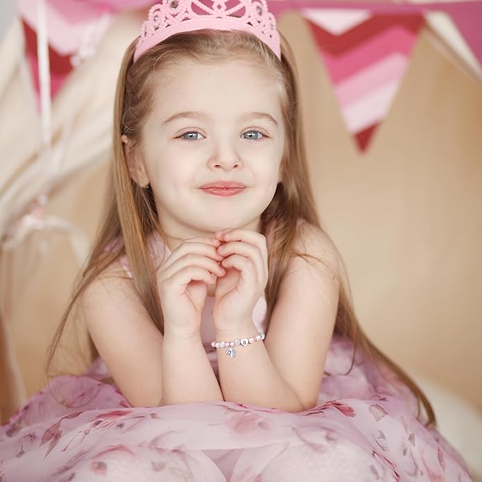 Hidepoo Unicorn Bracelet Gifts for Girls - Adjustable Pink Pearl and Rhinestone Balls Heart Initial Unicorn Bracelets Jewelry CZ Unicorn Bracelet Birthday Gifts for Girls