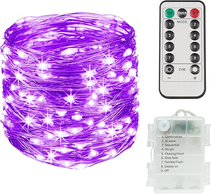 suddus Hallowee Purple Lights Battery Operated, 66ft 200 LED Twinkle Lights Battery Operated, Purple Fairy Lights for Christmas Tree, Garland, Bedroom, Backyard, Porch, Yard, Party Decorations