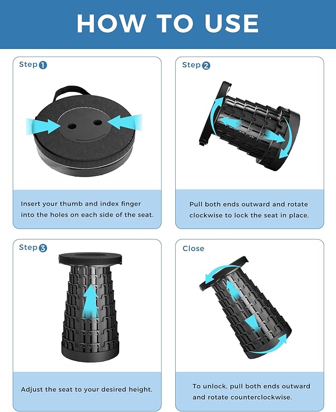 2PCS Upgraded Collapsible Stool with Removable Cushion & Waterproof Carry Bag - Portable Folding Stool for Adults, Camping, Fishing, Hiking - Lightweight Yet Sturdy Max 400lbs
