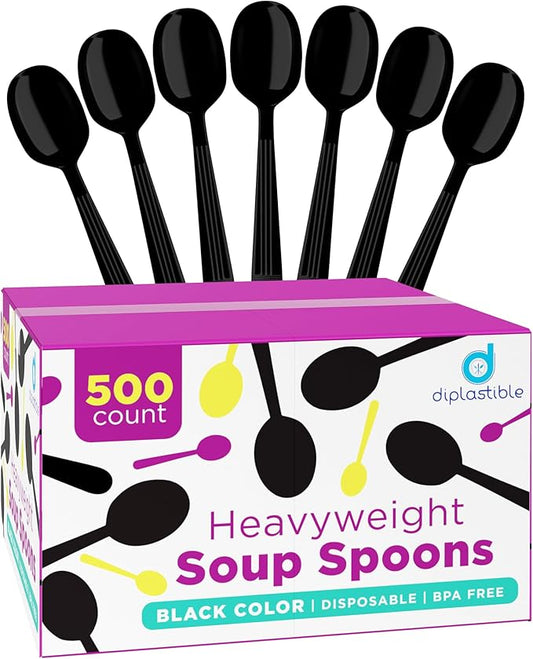 Heavy Duty Soup Spoons - Disposable Spoons - Plastic Cutlery for Parties and Events - Pack of 500