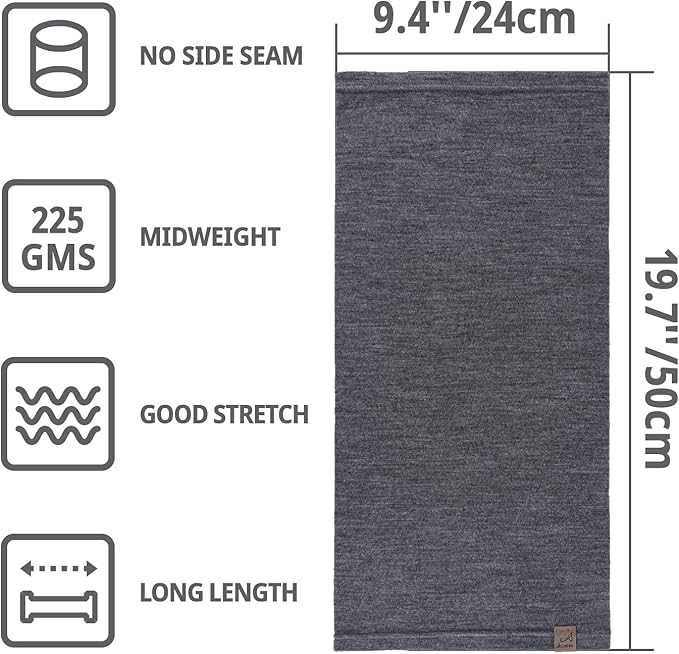 ACUSHLA 100% Merino Wool Neck Gaiter Ski Face Mask Scarf Neck Warmer for Men & Women All Weather