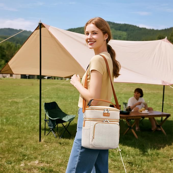 Tuguan Small 12 Can Cooler Bag Double-Layer Premium Portable Insulated Leakproof Lunch Bag Box with Ice Pack Mini Ice Chest Travel Soft Side Cooler for Picnic Hiking Beach Camping