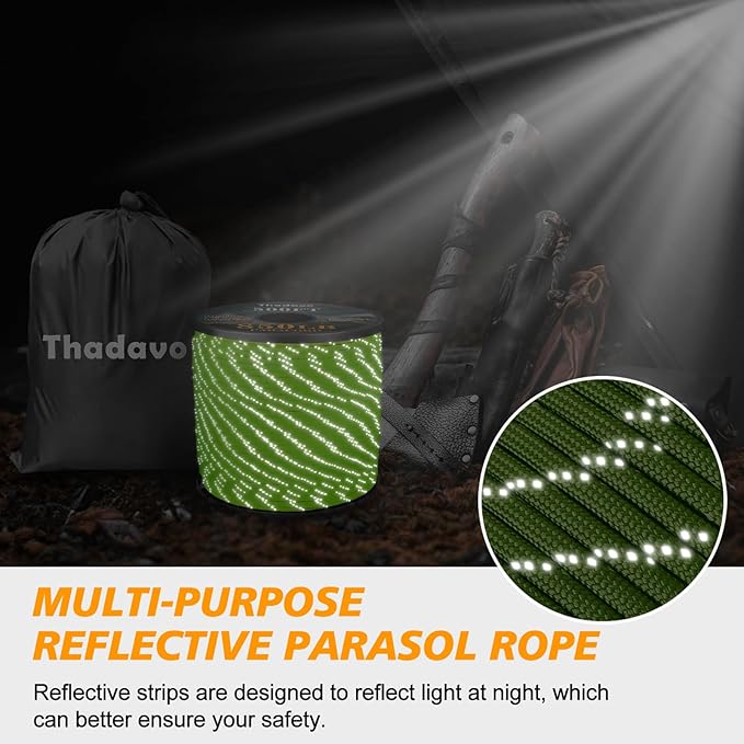 Reflective Paracord Rope 850Ib, 50/100/200/500/1000ft 4MM 11 Strand Parachute Spool Cord, Paracord Lanyard String for Tent, Camping, Clotheline, Hiking, Fishing, Bracelet, Neon Green 100FT