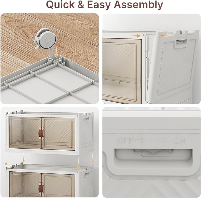 Extra Large Stackable Storage Bins with Lids & Wheels & Door, 640QT-160QT/40GAL*4Pack Foldable Collapsible Closet Organizers, Plastic containers drawers for bedroom Dorm