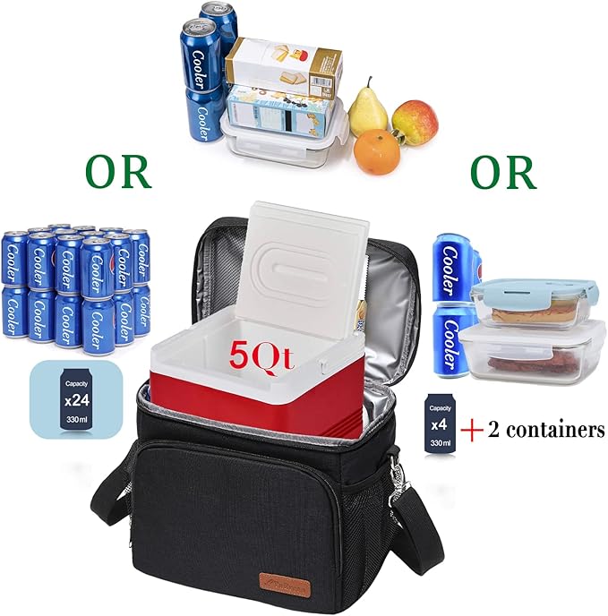 TuErcao Insulated Cooler Bag 6/24 Can Collapsible Leakproof Soft Sided Cooler for Car, Portable Foldable Small Ice Chest for Beach Camping Picnic Travel, 5/15qt Lunch Box for Men Work