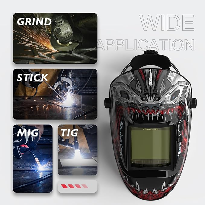 YESWELDER Large View Auto Darkening Welding Helmet, Blue Light Blocking, 1/1/1/1 True Color Solar Powered Welder Hood Mask with 4 Arc Sensors, Wide Shade 3/5-9/9-13 for TIG MIG ARC Cut and Grind