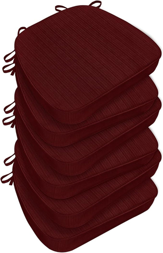 Chair Cushions for Dining Chairs, Indoor Chair Cushions with Ties，Waterproof Chair Pads Set of 6, Burgundy, 17x16x2.5 Inch