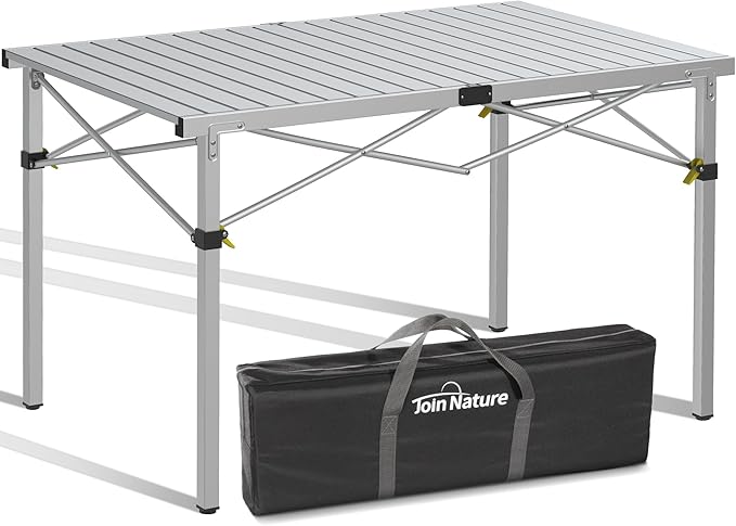 Portable Outdoor Camping Table Large for 2-6 Person - Foldable Camp Table with Aluminum Roll-Up Top & Carry Bag for BBQ, Tailgating, Backyard, 220 Lbs Capacity, Stable & Sturdy (Silver)