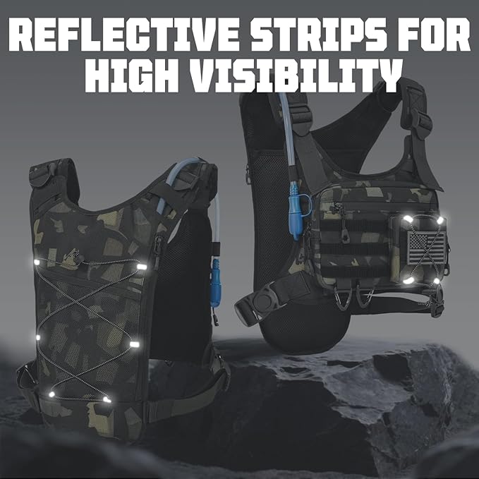Hydration Vest with 2L Water Bladder for Men and Women,Lightweight Adjustable Hydration Backpack,Reflective Running Hydration Chest Bag for Hiking Climbing Cycling