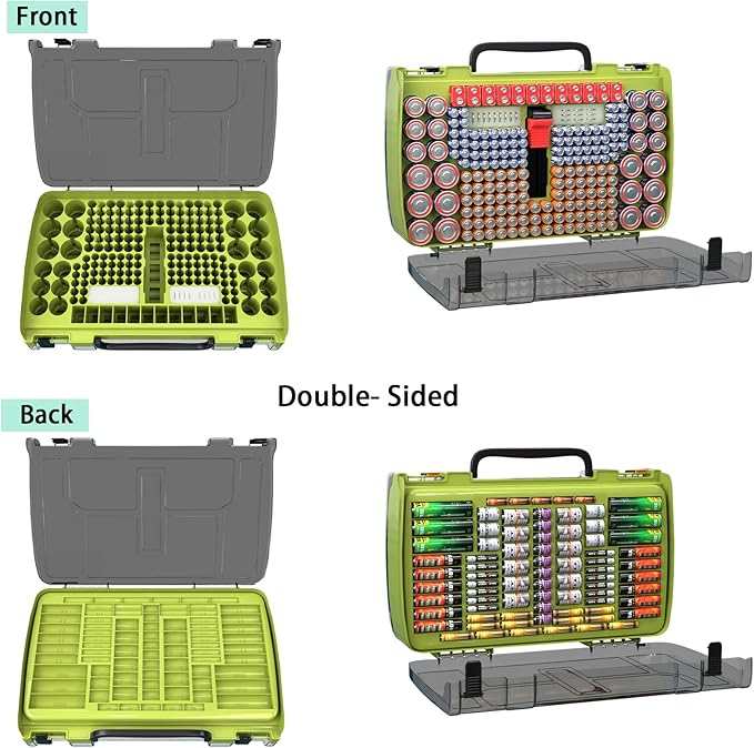 Large Capacity 269 Battery Organizer Storage Case with Tester, Double-Side Battery Holder Container for AA AAA AAAA C D 9V Lithium 3V CR123 CR1632 18650 Batteries(Box Only) (Lighting Green)