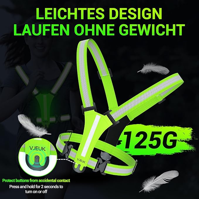 Led Reflective Vest Running Gear，7 Lights Colors Light Up Running Vest, Rechargeable High-Visibility Adjustable Vest for Running, Cycling, and Night Activities（Green）