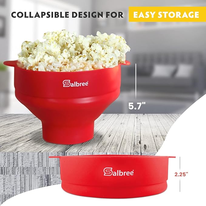 The Original Salbree Collapsible Silicone Microwave Popcorn Popper Maker Machine, Microwavable Bowl Holds 16 Cups, Uses Hot Air and Oil Always Optional - The Most Colors Available (Blue)