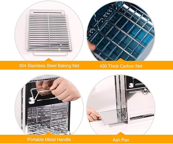 Portable Folding Camping Wood Stove for Outdoor Cooking, Sturdy Lightweight 304 Stainless Steel Wood Burning Camp Stove with Grill for Backpacking BBQ Small/Large (Large)