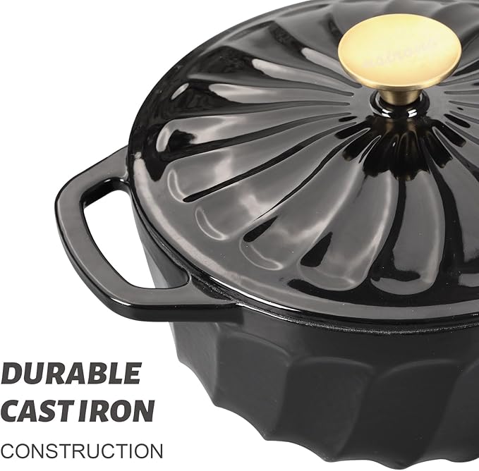 Enameled Cast Iron Dutch Oven with Lid, 3 QT Cast Iron Dutch Oven Pot, Heavy Duty Cast Iron Pot for Bread Baking, Cook, Bake, Oven Safe across All Cooktops(Black,3 QT)