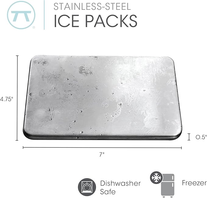 Outset Stainless Steel Ice Packs, Set of 2 Travel Ice Packs, 7” x 4.75” x 0.5”