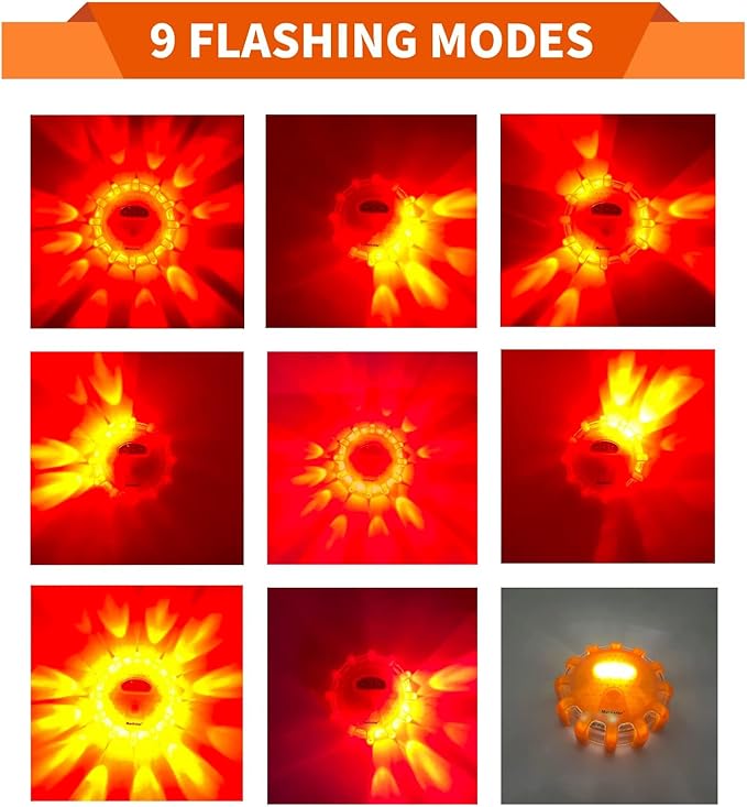 6-Pack LED Road Flare Car Emergency Kit,Magnetic Base & Hook Road Flares Safety Light With 9 Flashing Modes,Roadside Flares Emergency Lights For Vehicles (6 Pack Parts)