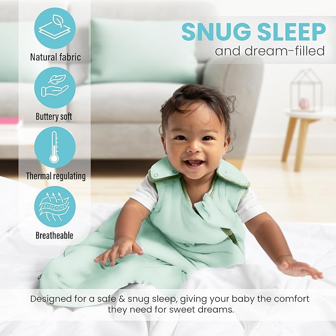 Rayon Made from Bamboo Sleep Sack 1.0 TOG 0-6 Months Unisex Baby Sleeping Bag with 2-Way Zipper Breathable Wearable Blanket Baby