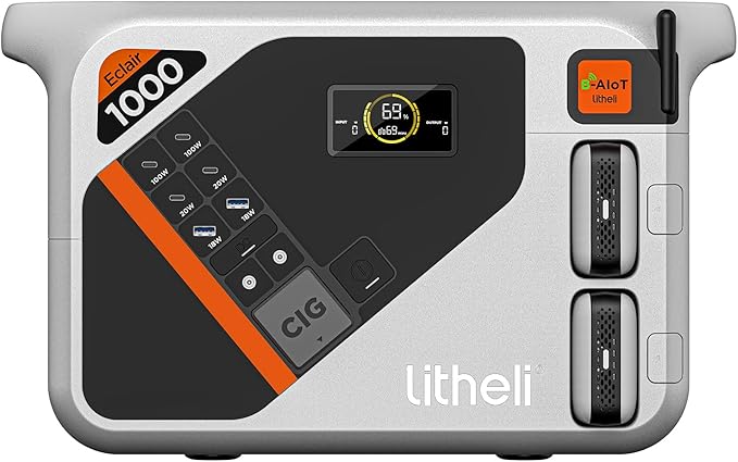 Litheli Portable Power Station Eclair 1000, 1800W Solar Generator, 1069Wh Outdoor Generator, 1H Fast Charging LiFePO4 Power Station for Outdoor Camping, Emergency and RVs(Solar Panels Optional)