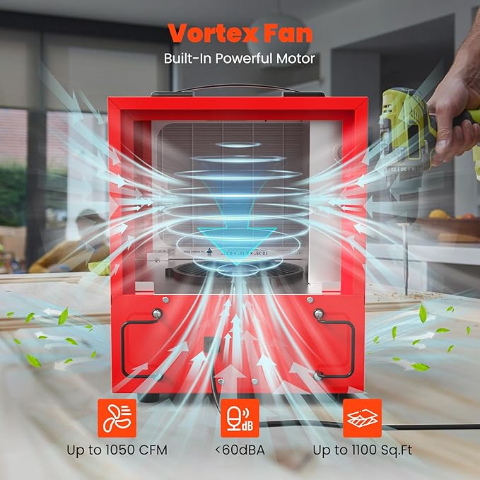 Abestorm Tabletop Dust Collector for Woodworking, Portable Double-sided Intake Air Filtration Systems, Movable Air Filter with Built-in Ionizer, Timer Function, Ideal for Garage Works Shop