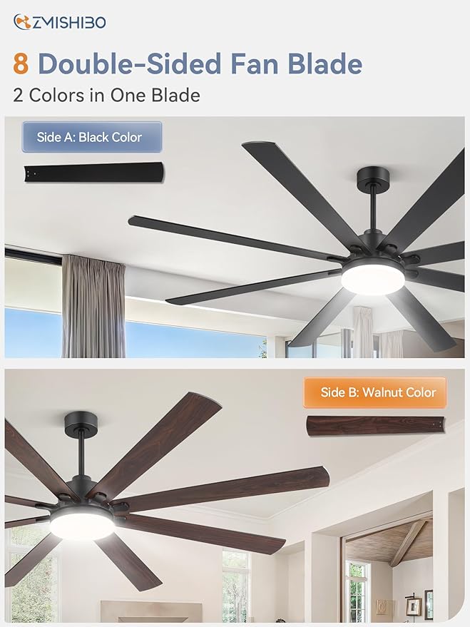 80 Inch Ceiling Fans with Lights and Remote , Indoor/Outdoor Industrial Ceiling Fan with Large LED Panel, Quiet Reversible DC Motor, 6-Speeds, 3CCT, Black Ceiling Fans for Patio, Livingroom, Garage