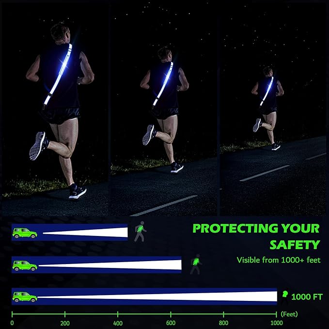 Reflective Sash Gear for Walking at Night,LED Reflective Belt Safety Lights,Lights for Night Dog Walking,High Visibility Type-C Rechargeable with Phone Holder for Men Women