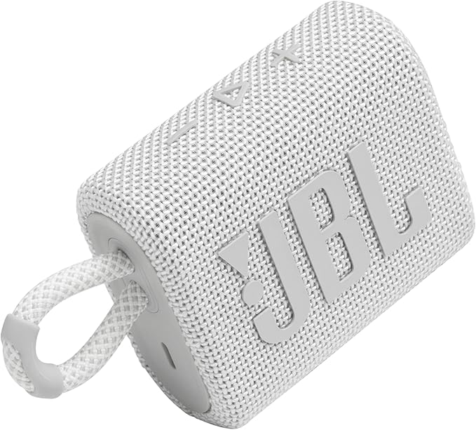 JBL Go 3 - Portable Mini Bluetooth Speaker, big audio and punchy bass, IP67 waterproof and dustproof, 5 hours of playtime, speaker for home, outdoor and travel (White)