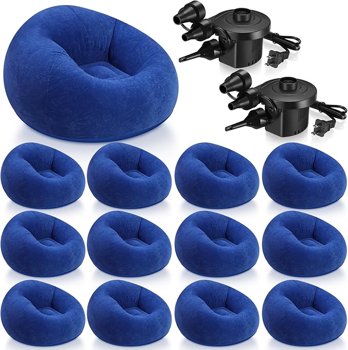 Realspring 12 Pcs Bean Bag Chairs for Adults Inflatable Chairs with Electric Air Pump,Blow up Couch Folding Portable Inflatable Couch Lazy Sofa for Reading Living Room Camping (Dark Blue)