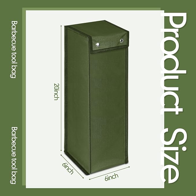 Grill Utensil Storage Bag BBQ Tool Storage Bags Barbecue Hardware Tool BBQ Utensil Holder Pouch Oxford Cloth Accessory Foldable for Camping Hiking(2 Pcs,Army Green)