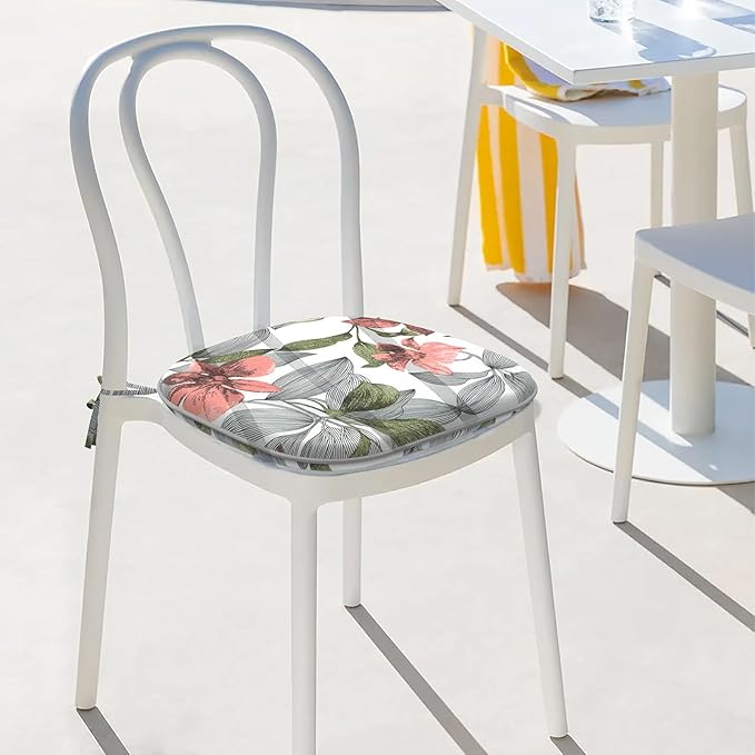 Indoor/Outdoor Chair Cushions 16x17 Inch, Patio Chair Cushions with Ties, All Weather Seat Cushions for Patio Furniture Home Garden Chair Use, Set of 2, Clemens Noir Pink