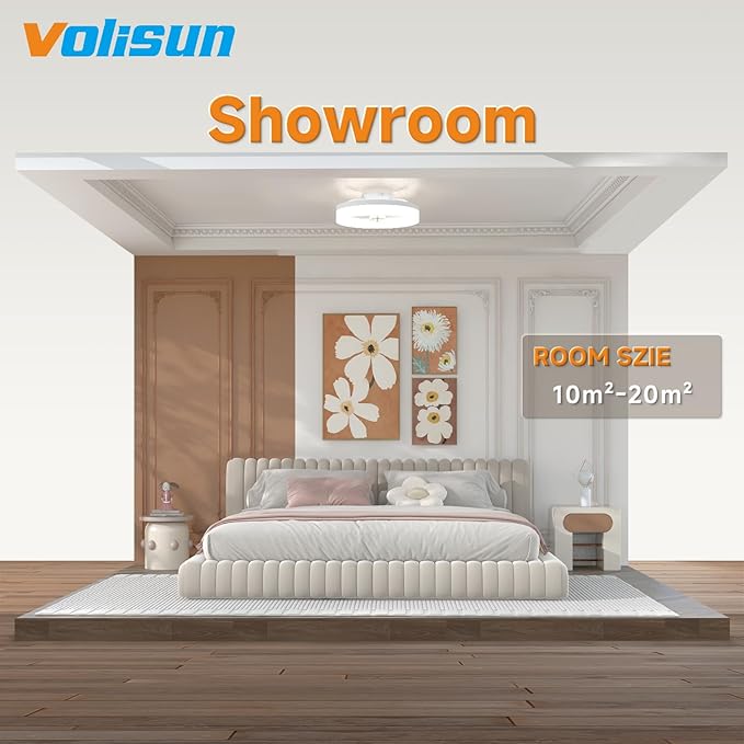 VOLISUN Low Profile Ceiling Fans with Lights and Remote,15.7in Modern Ceiling Fan Flush Mount, 3000K-6500K Dimmable Bladeless LED Fan Light,White Fandelier Ceiling Fans with Lights for Bedroom