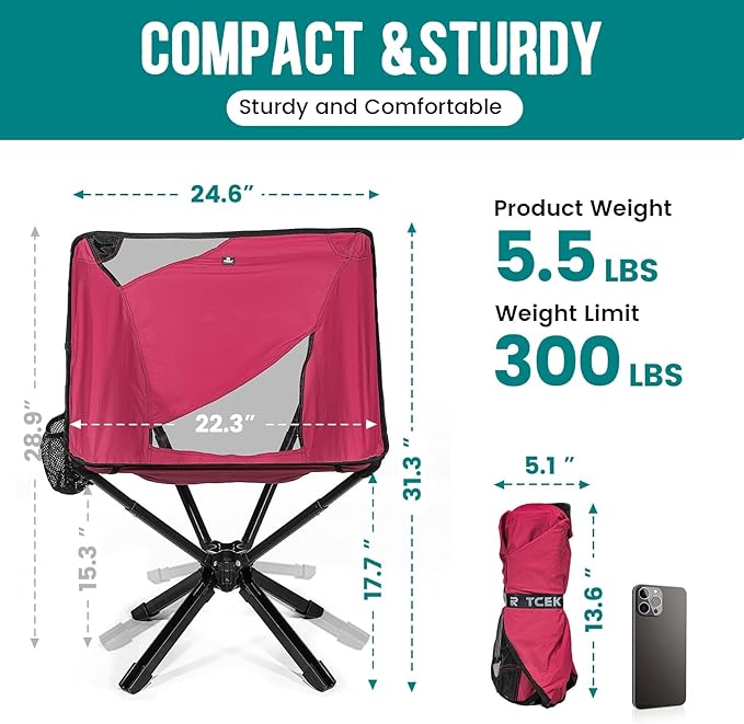 Adjustable Portable Camping Chair RiseLite Lightweight Compact Folding Chair for Adults, Collapsible Camp Chairs That Folds Up Small, Easy Carry for Travel, Outdoor, Sports, Backpacking, Hiking