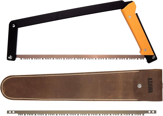 AGAWA - BOREAL21 Backwoods Kit - 21 Inch Folding Bow Saw, 21" Premium Leather Sheath, Additional 21" Aggressive Blade (Black Frame - Yellow Handle)