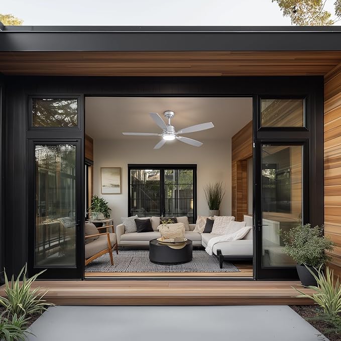 52" Ceiling Fan with Light, Modern Low Profile Ceiling Fan with Light, DC Reversible Motor, Smart APP & Remote Control, Whisper Quiet, Dimmable LED for Bedroom/Living Room