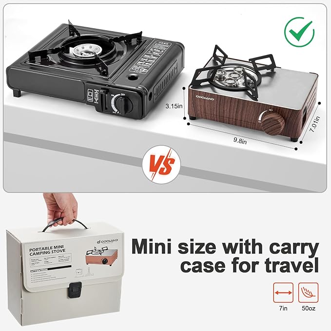 Odoland Portable Camping Stove 7500 BTU Camp Stove Lightweight Butane Gas Stove for Camping Cooking Outdoor Backpacking and Picnic (Brown)