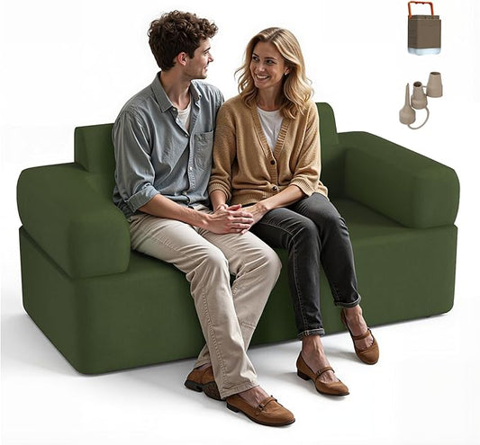 Double-Layer Inflatable Couch with Built-in Pump - Automatic Air Sofa Chair, Super Tough & Tear-Resistant Fabric for Camping, Outdoor, Travel, Home Use (Portable Luxury Comfort)