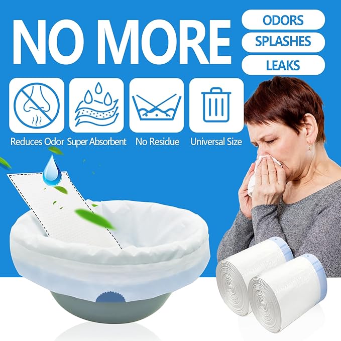 Senvok Commode Liners with Highly Absorbent Pads - 90 Pack | FSA/HSA Eligible | Leak-Proof Medical Grade Disposable Liners for Bedside Commode & Adult Toilet Care