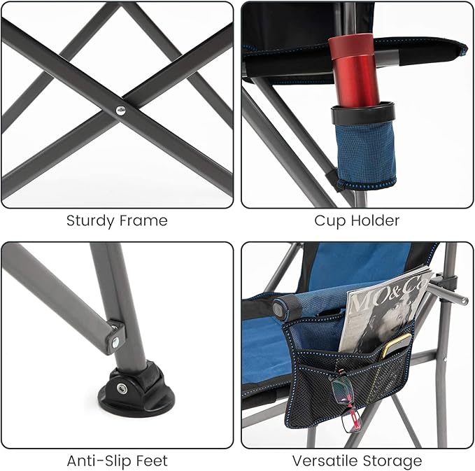 XGEAR Camping Chair Hard Arm High Back Lawn Chair Heavy Duty with Cup Holder, for Camp, Fishing, Hiking, Outdoor, Carry Bag Included