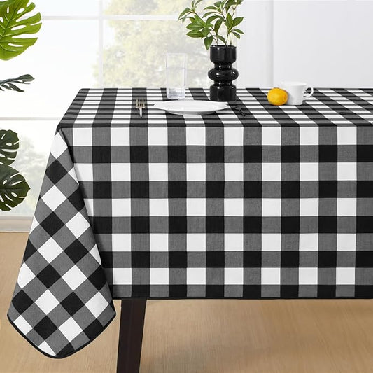 MOSAYT Rectangle Vinyl Tablecloth, 100% Waterproof Buffalo Gingham Plastic Table Cloth, Heavy Duty Wipeable Table Covers for Picnic, Outdoor, Camping - 54 x 120, Black