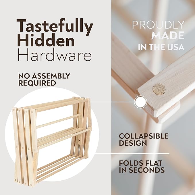 Pennsylvania Woodworks Clothes Drying Rack: Solid Maple Hard Wood Laundry Rack for Baby Clothes, Hand Towels, Delicates & More, Durable Small Folding Drying Rack, Made in USA, No Assembly Needed