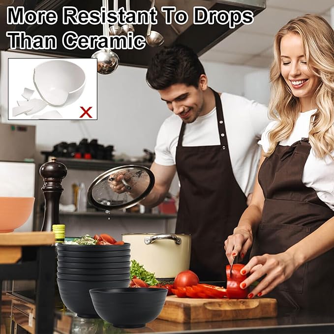 Homienly Cereal Bowl Set, Wheat Straw Bowls for Kitchen, Unbreakable Lightweight Bowl Set of 8, Microwave and Dishwasher Safe Bowls, Reusable Bowl for Serving, Cereal, Snack,Fruit(Black, 26 OZ)