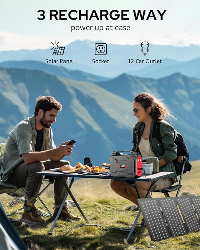 Solar Powered Generator 200W Peak/100W Rated, Portable Solar Generator Power Station with Solar Panels 40W Included, 146Wh Solar Power Bank with AC Outlet 110V for Home Use Camping Outdoor Adventure